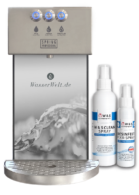 Die perfekte Hygienekombination für Wasserspender: W & S CLEAN SPRAY und DESINFECT FIXX-SPRAY Der Wartungsservice von W & S für Wasserspender für perfekte Hygiene.