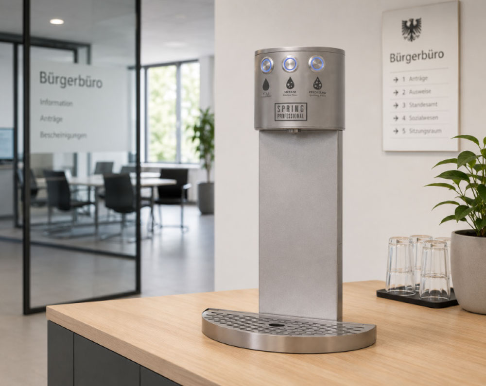 Trinkwasser-Zapfsäule im Eingangsbereich eines Bürgerbüros